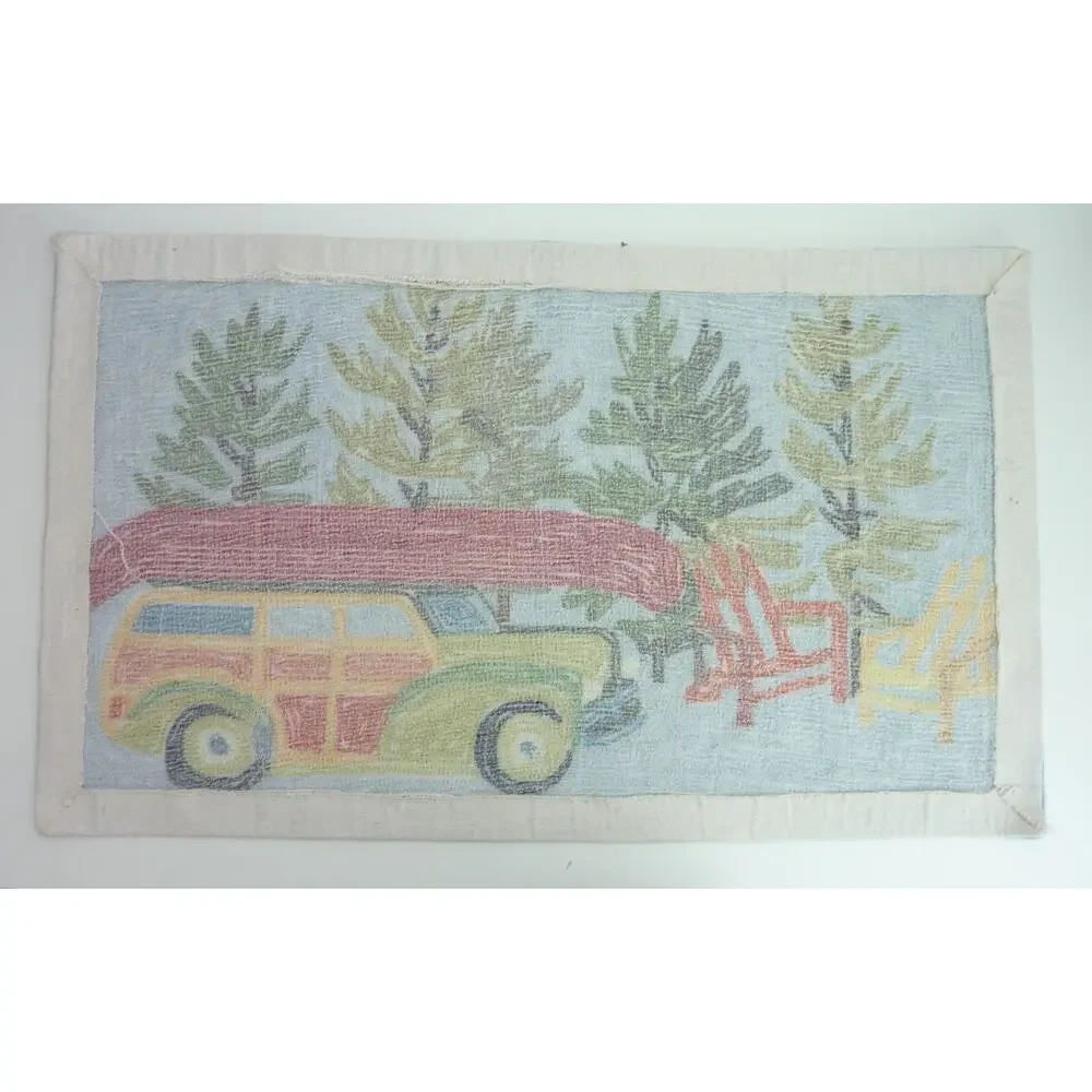 Vintage Hooked Camper Rug Countrycore Canoe Lawn Chair Small Rug Carpet Bath Mat